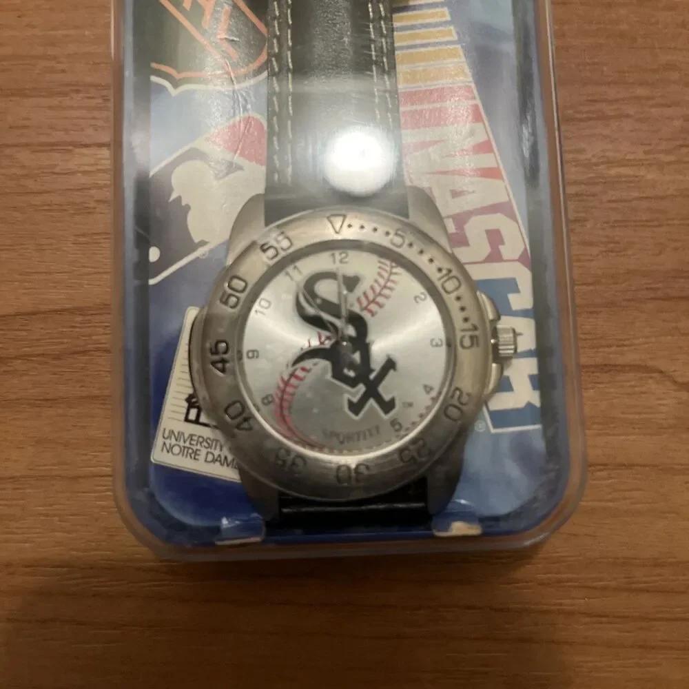 Chicago White Sox Men's SPORTIVI Watch Genuine Leather Wristband Baseball Black